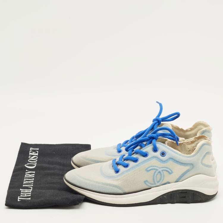 Pre Owned Chanel Blue Mesh CC Low Top Sneakers Size 40.5