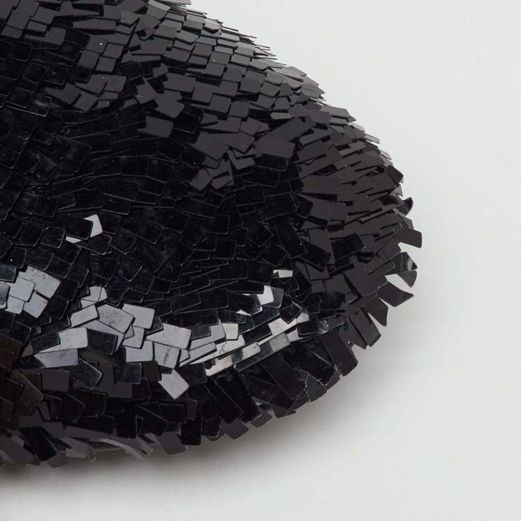 Pre Owned Chanel Black Sequins CC Smoking Slippers Size 37.5