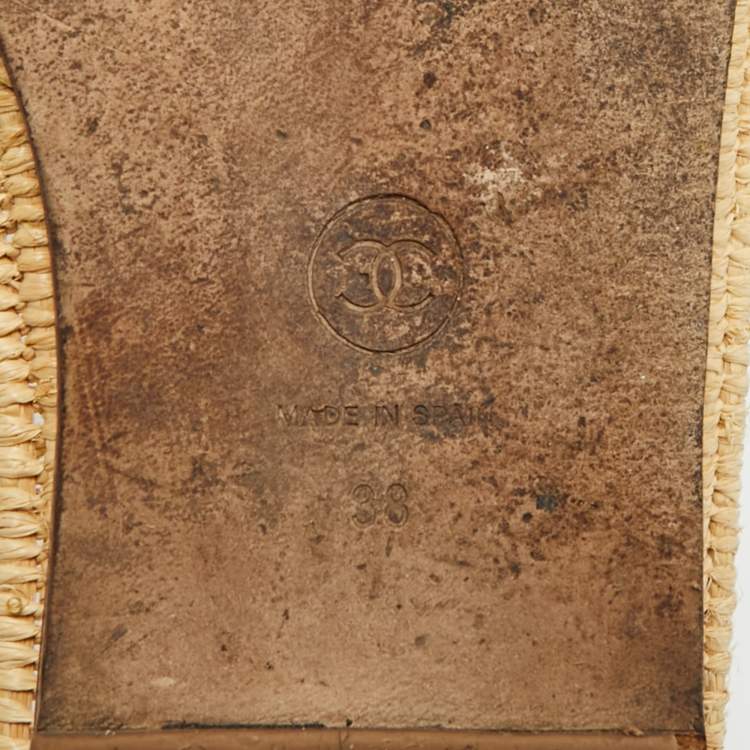 Pre Owned Chanel Black Leather CC Cap Toe Espadrille Flats Size 38