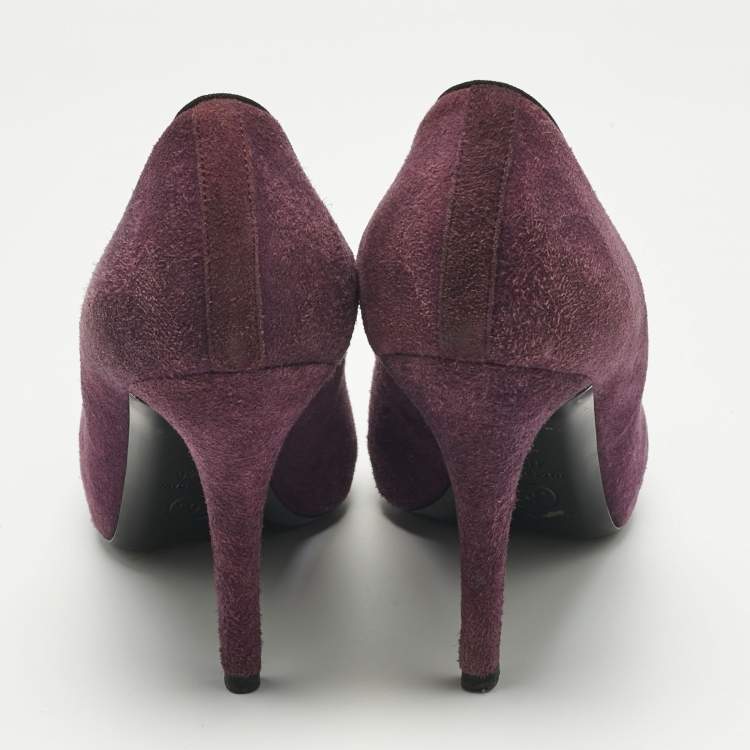 Pre Owned Chanel Purple/Black Suede Platform Cap Toe Pumps Size 41.5