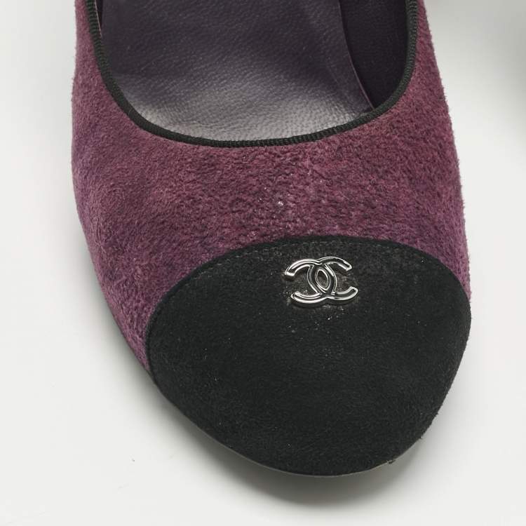 Pre Owned Chanel Purple/Black Suede Platform Cap Toe Pumps Size 41.5
