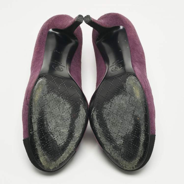 Pre Owned Chanel Purple/Black Suede Platform Cap Toe Pumps Size 41.5
