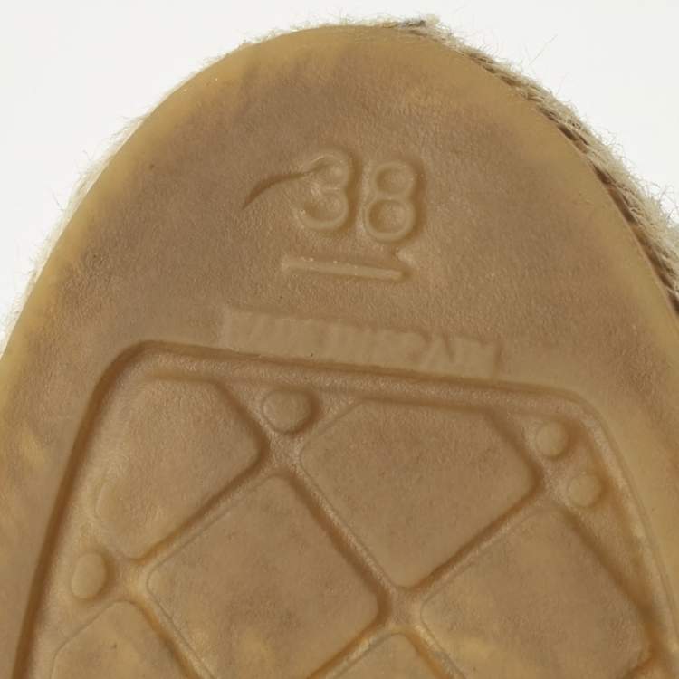 Pre Owned Chanel Black Canvas and Straw CC Espadrille Flats Size 38