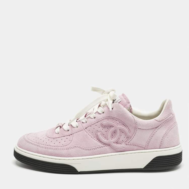 Chanel Pink Suede CC Low Top Sneakers Size 38 Chanel TLC US