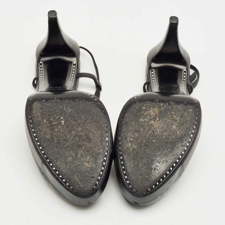 Pre Owned Chanel Black Leather Cap Toe  Slingback Pumps Size 39.5