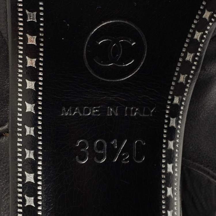 Pre Owned Chanel Black Leather Cap Toe  Slingback Pumps Size 39.5