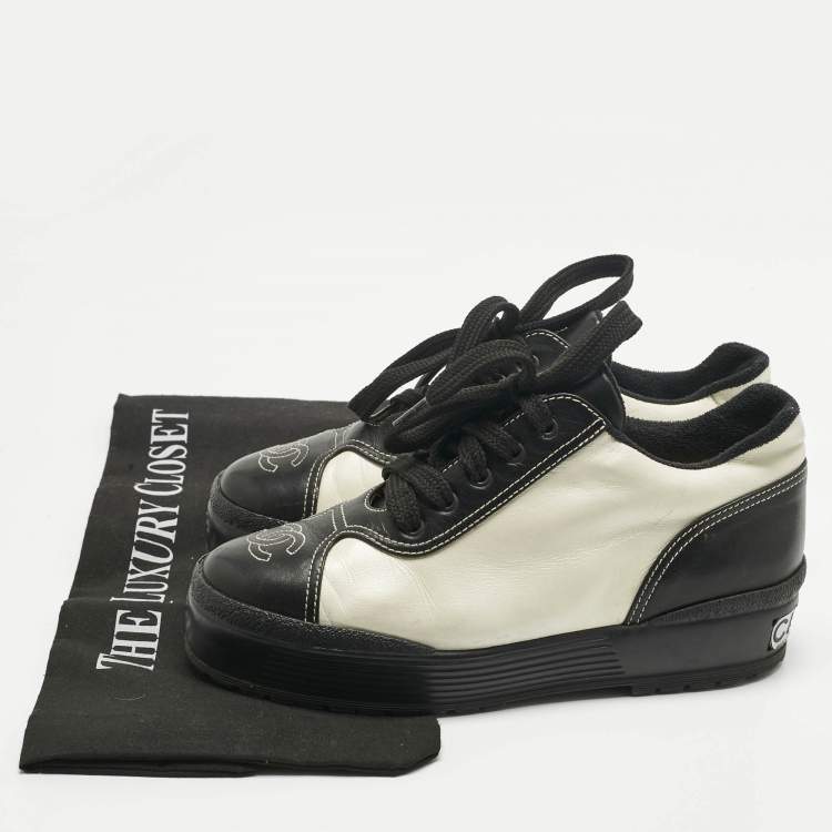 Pre Owned Chanel Black Leather CC Platform Sneakers Size 36