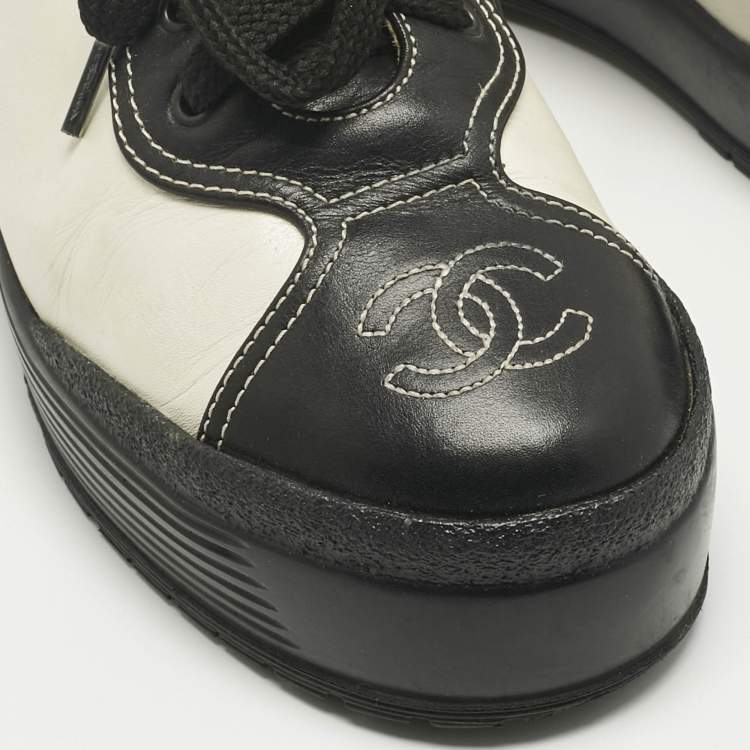 Pre Owned Chanel Black Leather CC Platform Sneakers Size 36