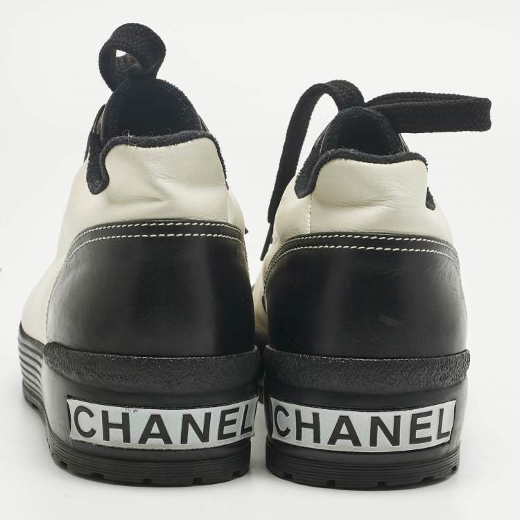 Pre Owned Chanel Black Leather CC Platform Sneakers Size 36