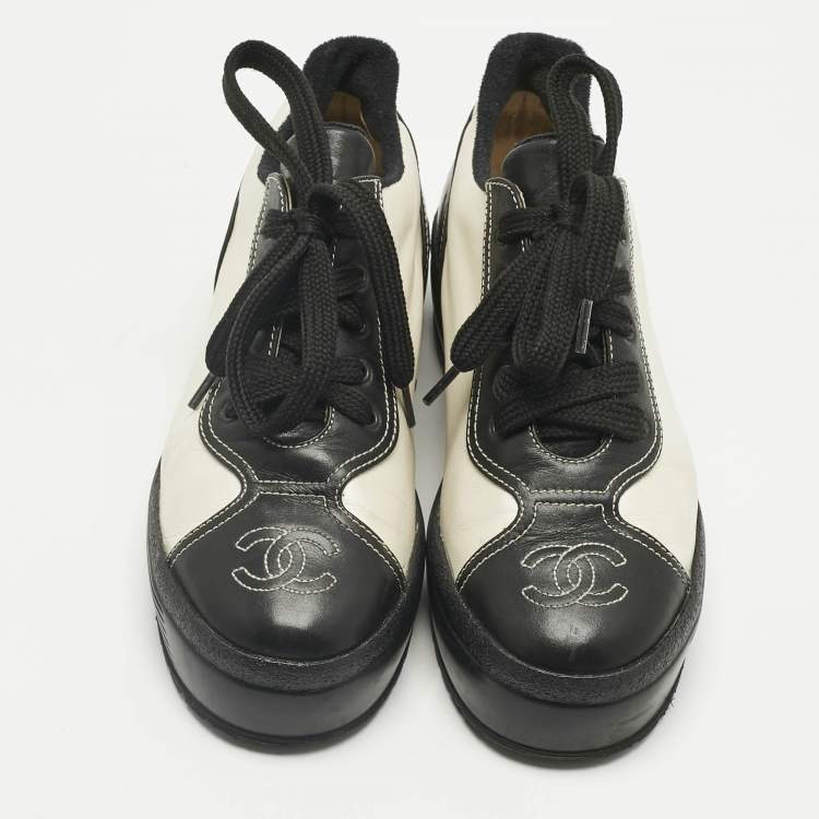 Pre Owned Chanel Black Leather CC Platform Sneakers Size 36