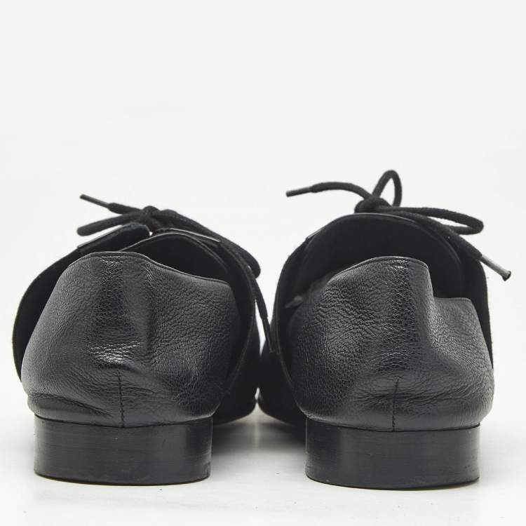 Pre Owned Chanel Black Leather Interlocking CC Logo Oxfords Size 38