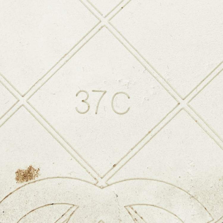 Pre Owned Chanel White Fabric Thong Wedge Sandals Size 37