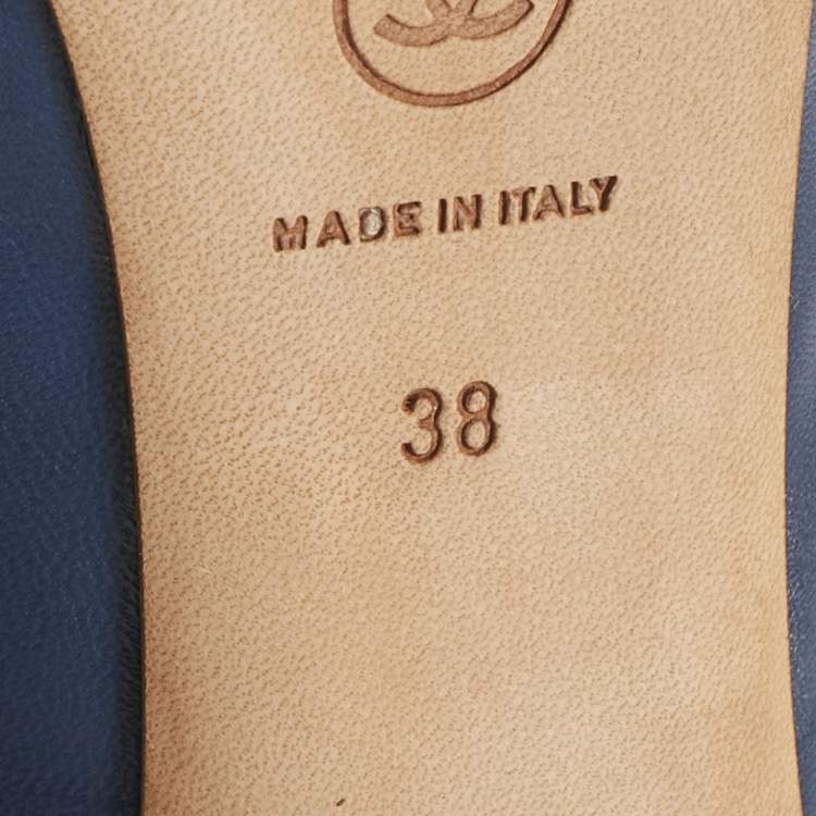 Pre Owned Chanel Navy Blue Leather CC Open Toe Platform Slingback Pumps Size 38