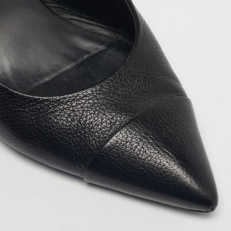 Pre Owned Chanel Black Leather CC Cap toe Slingback Pumps Size 40.5
