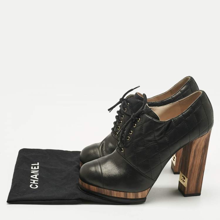 Pre Owned Chanel Black Quilted Leather CC Block Heel Booties Size 40.5