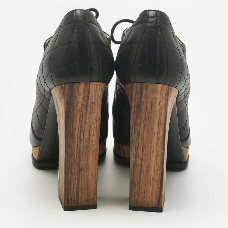 Pre Owned Chanel Black Quilted Leather CC Block Heel Booties Size 40.5