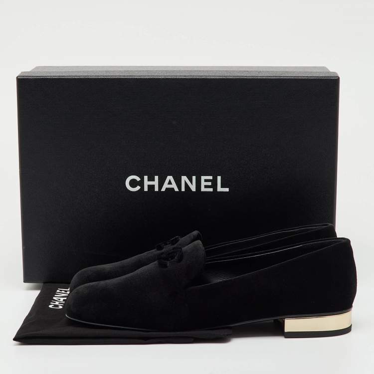 Pre Owned Chanel Black Velvet CC Smoking Slippers Size 38