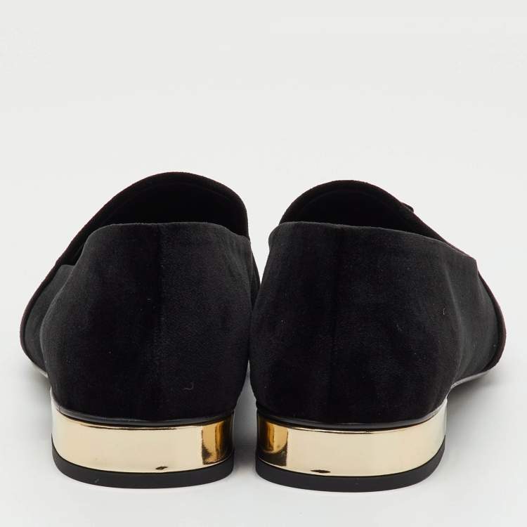 Pre Owned Chanel Black Velvet CC Smoking Slippers Size 38