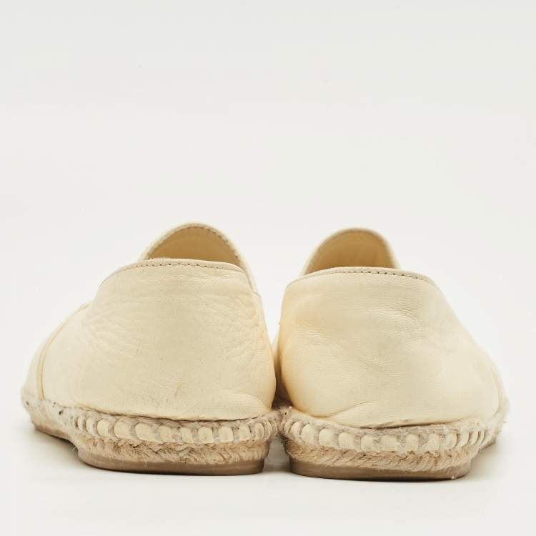 Pre Owned Chanel Beige Leather CC Cap Toe Espadrille Flats Size 37
