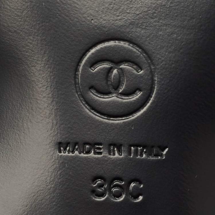 Pre Owned Chanel Black Leather CC Camellia Flat Slide Size 36