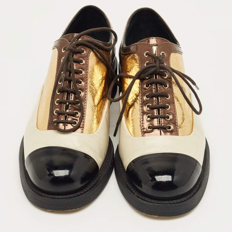 Pre Owned Chanel Multicolor Patent Leather Lace Up Oxfords Size 36