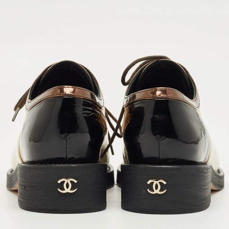 Pre Owned Chanel Multicolor Patent Leather Lace Up Oxfords Size 36