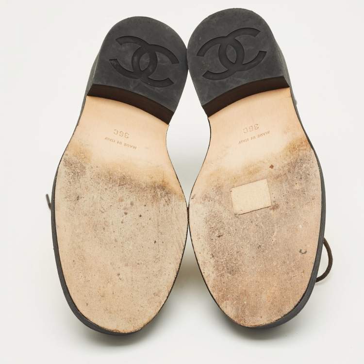 Pre Owned Chanel Multicolor Patent Leather Lace Up Oxfords Size 36