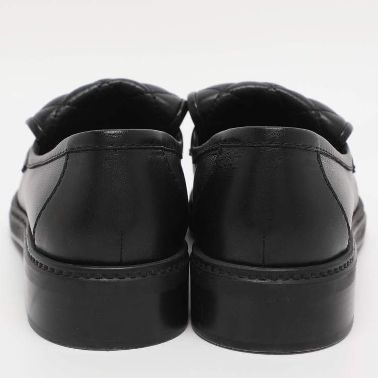 Pre Owned Chanel Black Leather CC Turnlock Loafers Size 38