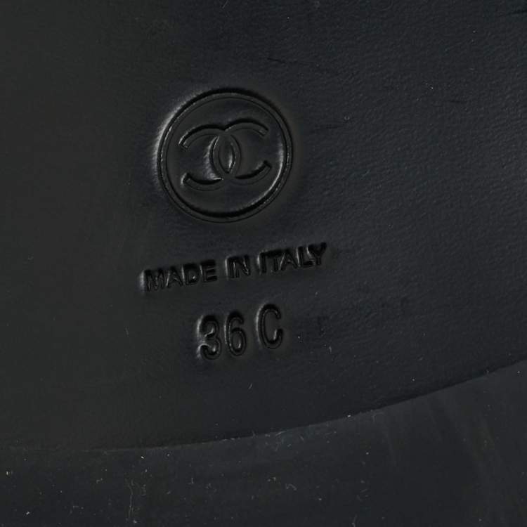 Pre Owned Chanel Black Patent Leather CC Logo Flat Slides Size 36