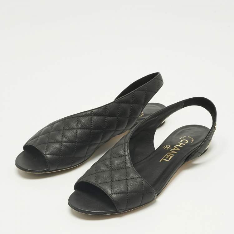 Pre Owned Chanel Black Quilted Leather Slingback Sandals Size 36