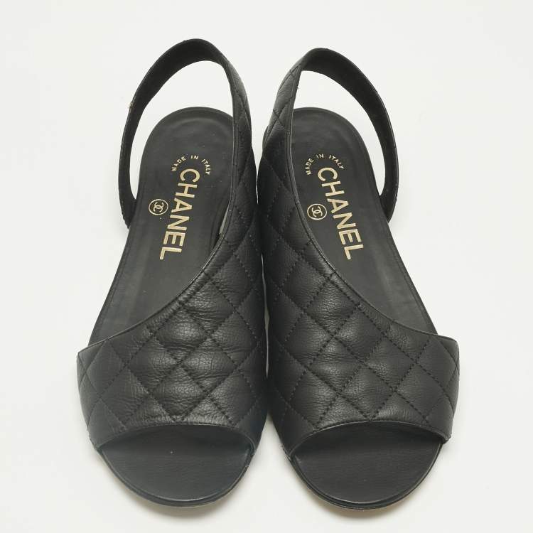 Pre Owned Chanel Black Quilted Leather Slingback Sandals Size 36