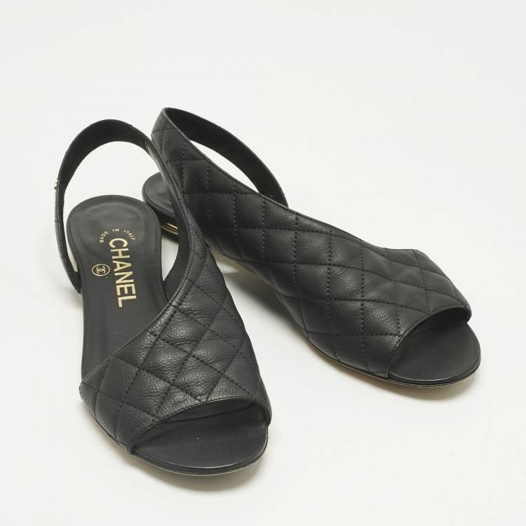 Pre Owned Chanel Black Quilted Leather Slingback Sandals Size 36
