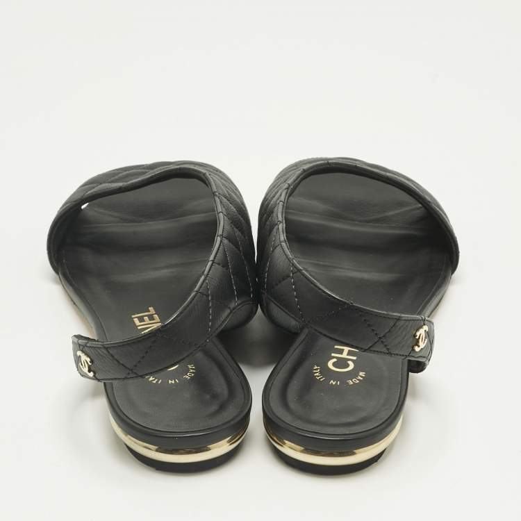 Pre Owned Chanel Black Quilted Leather Slingback Sandals Size 36