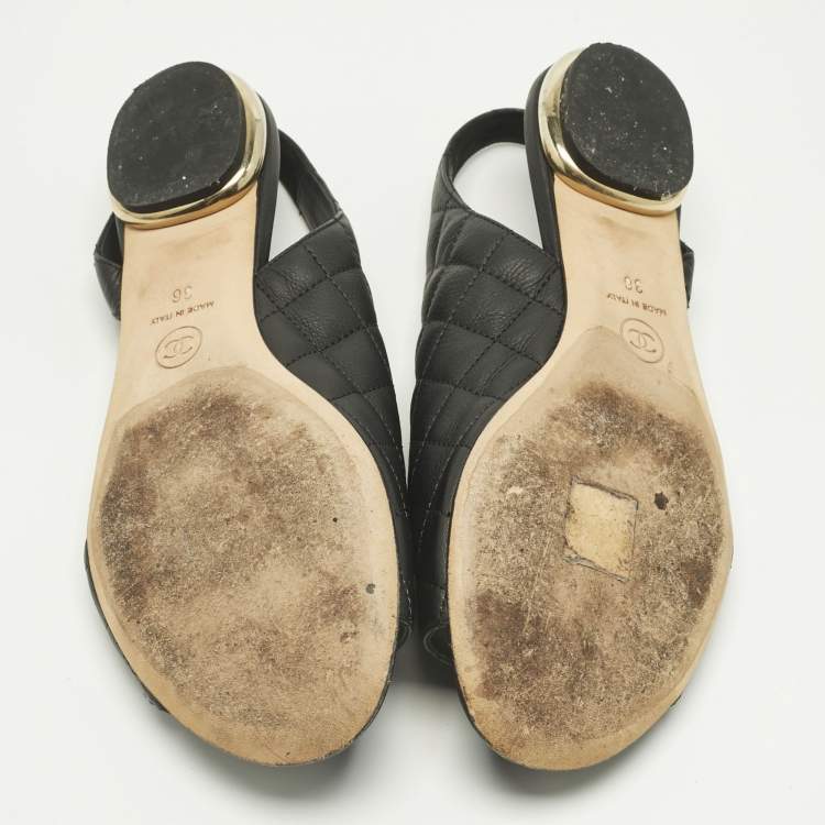 Pre Owned Chanel Black Quilted Leather Slingback Sandals Size 36