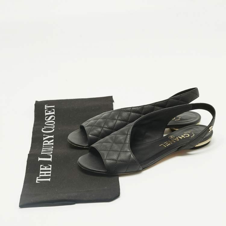 Pre Owned Chanel Black Quilted Leather Slingback Sandals Size 36