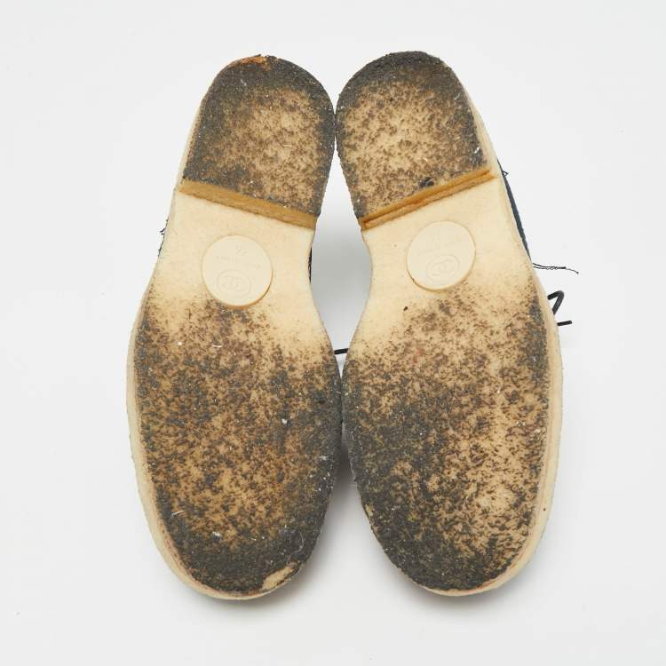 Pre Owned Chanel Navy Blue Denim CC Cap Toe Oxford Sneakers Size 36