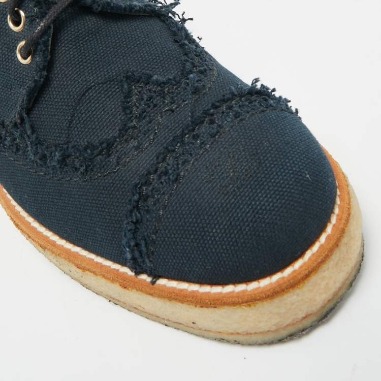 Pre Owned Chanel Navy Blue Denim CC Cap Toe Oxford Sneakers Size 36