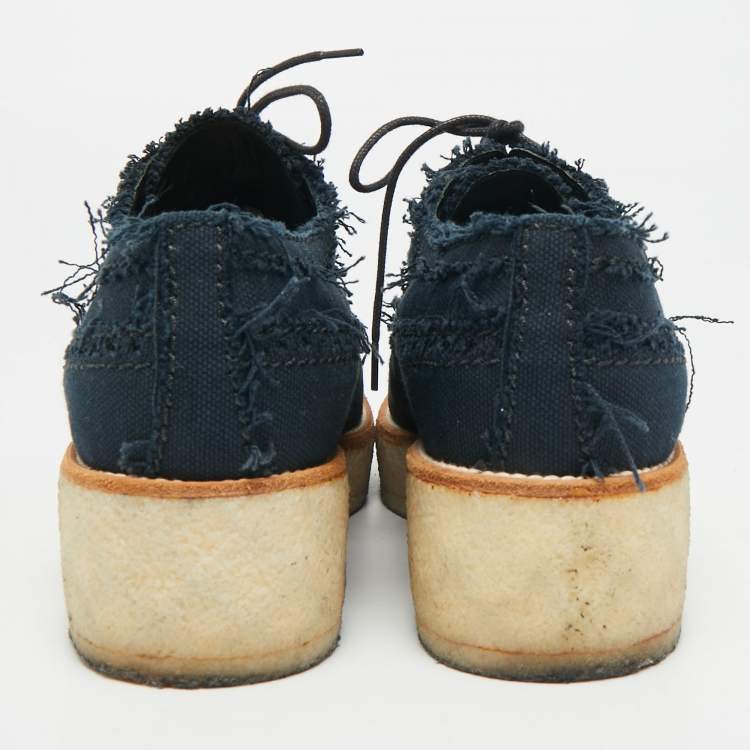 Pre Owned Chanel Navy Blue Denim CC Cap Toe Oxford Sneakers Size 36