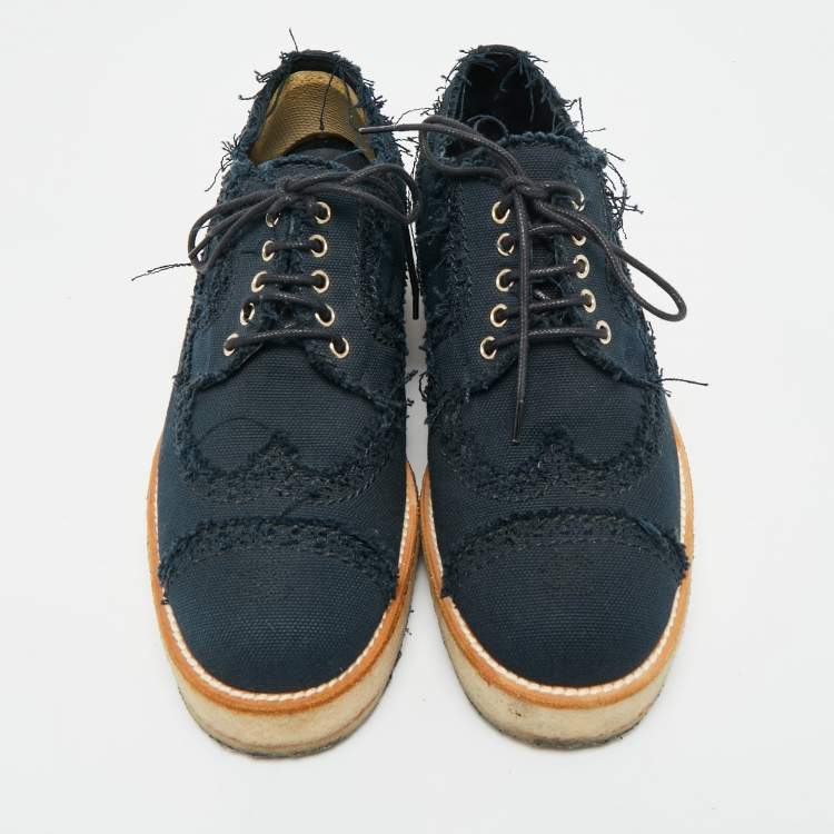 Pre Owned Chanel Navy Blue Denim CC Cap Toe Oxford Sneakers Size 36