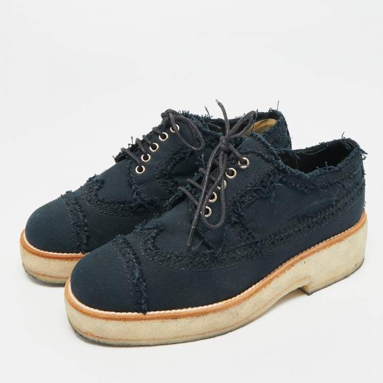 Pre Owned Chanel Navy Blue Denim CC Cap Toe Oxford Sneakers Size 36