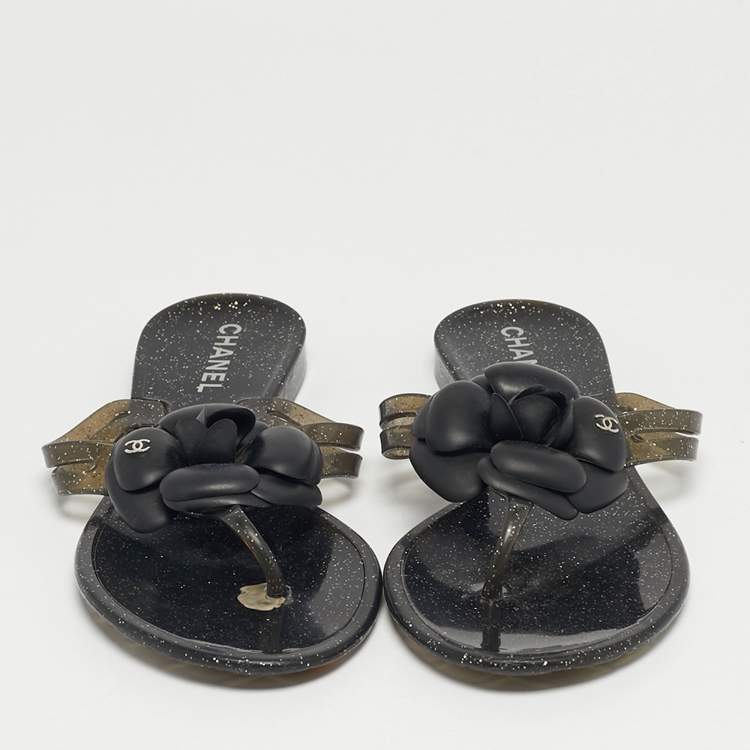 Pre Owned Chanel Two Tone  Jelly Camellia Thong Sandals Size 39