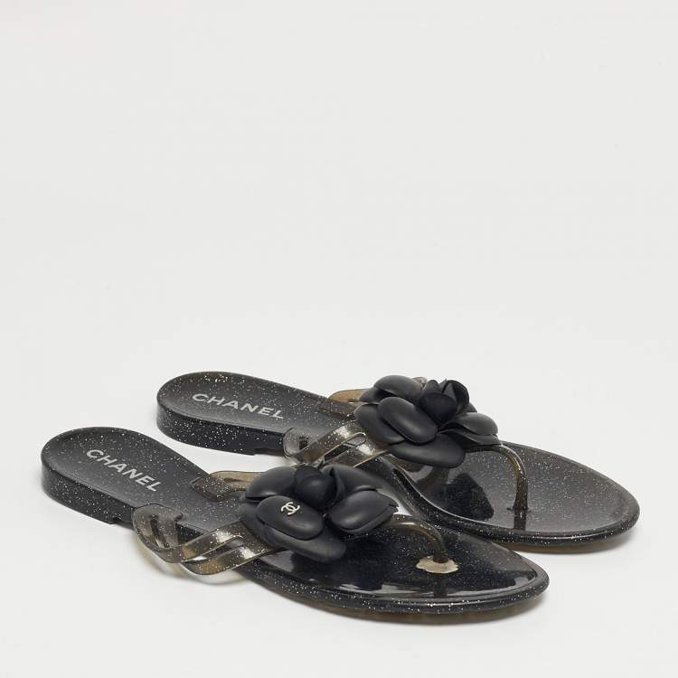 Pre Owned Chanel Two Tone  Jelly Camellia Thong Sandals Size 39