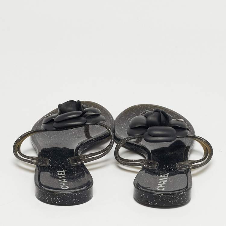 Pre Owned Chanel Two Tone  Jelly Camellia Thong Sandals Size 39
