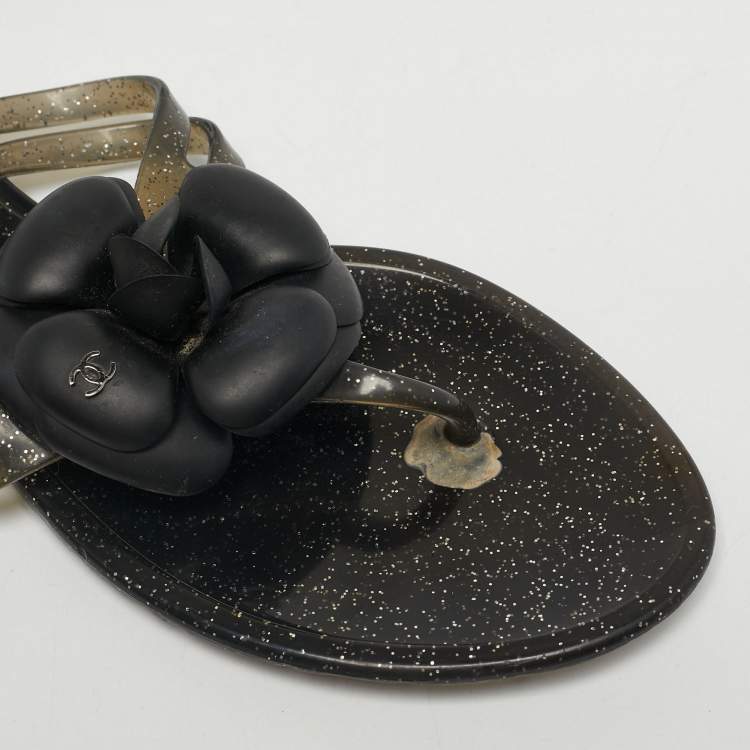 Pre Owned Chanel Two Tone  Jelly Camellia Thong Sandals Size 39