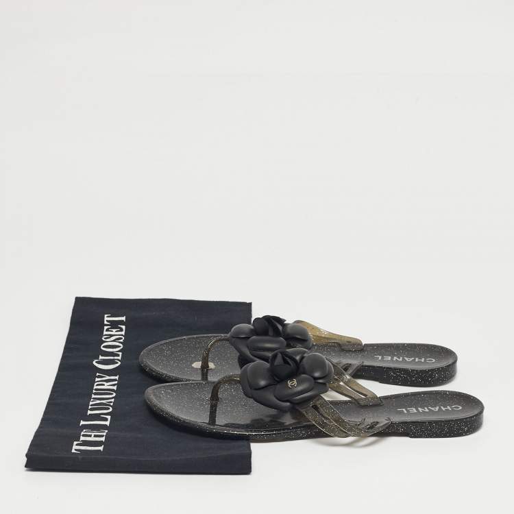 Pre Owned Chanel Two Tone  Jelly Camellia Thong Sandals Size 39