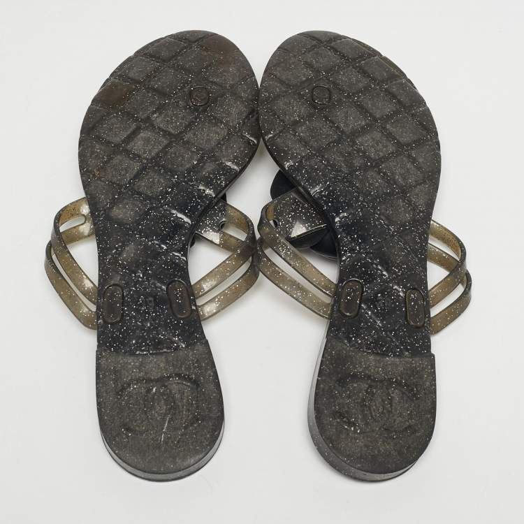 Pre Owned Chanel Two Tone  Jelly Camellia Thong Sandals Size 39