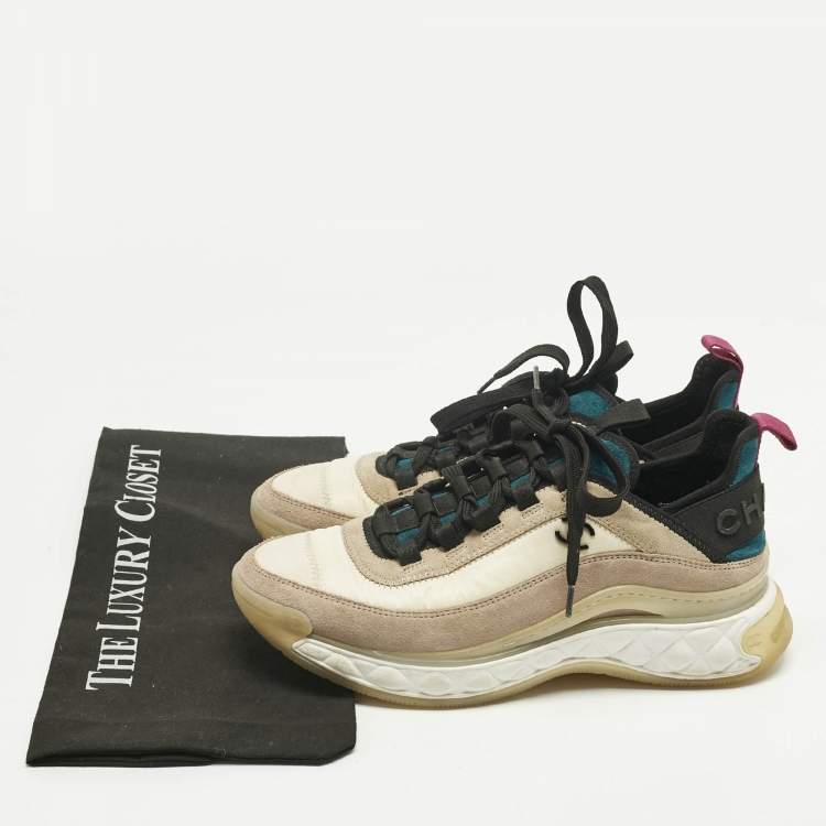 Pre Owned Chanel Multicolor Suede and Nylon CC Lace Up Sneakers Size 38
