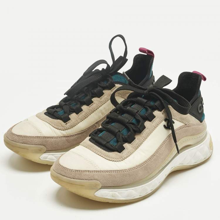 Pre Owned Chanel Multicolor Suede and Nylon CC Lace Up Sneakers Size 38
