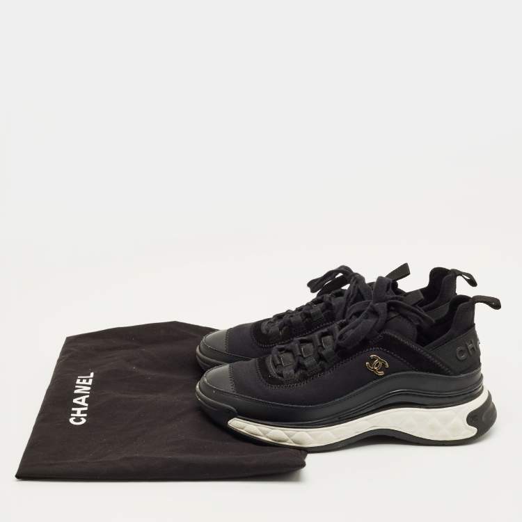 Pre Owned Chanel Black Nylon and Suede CC Low Top Sneakers Size 36.5