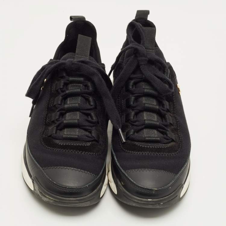 Pre Owned Chanel Black Nylon and Suede CC Low Top Sneakers Size 36.5